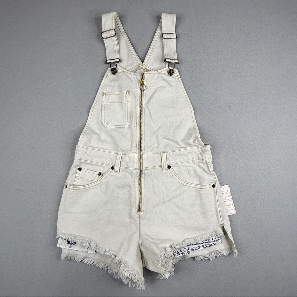 Free People We The Free Sunkissed Shortalls Womens 0 NWT Off White Denim Boho